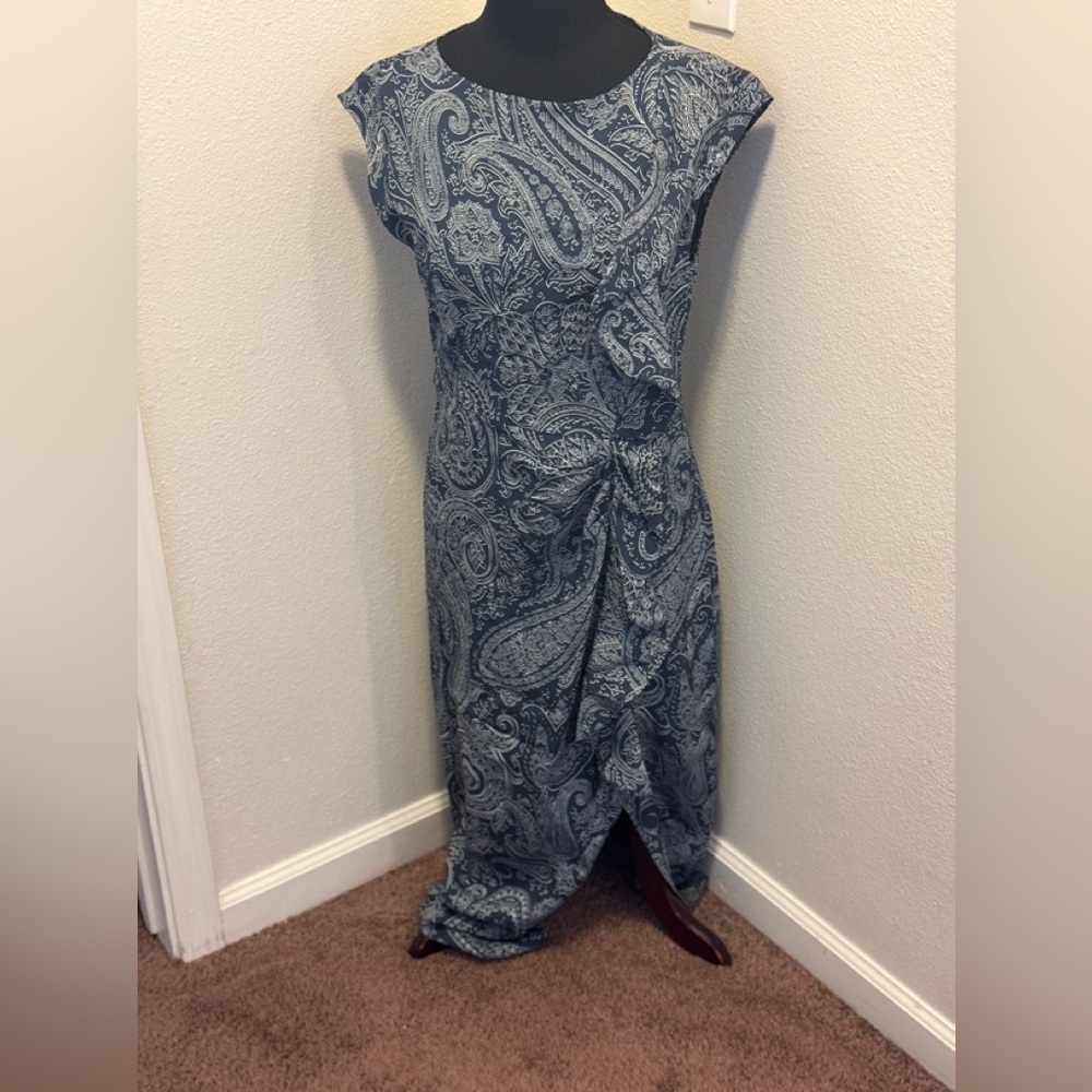 Etro Blue Monochrome Paisley Printed Ruffle Midi Dress Size 46 10 $1950 - Picture 2 of 13